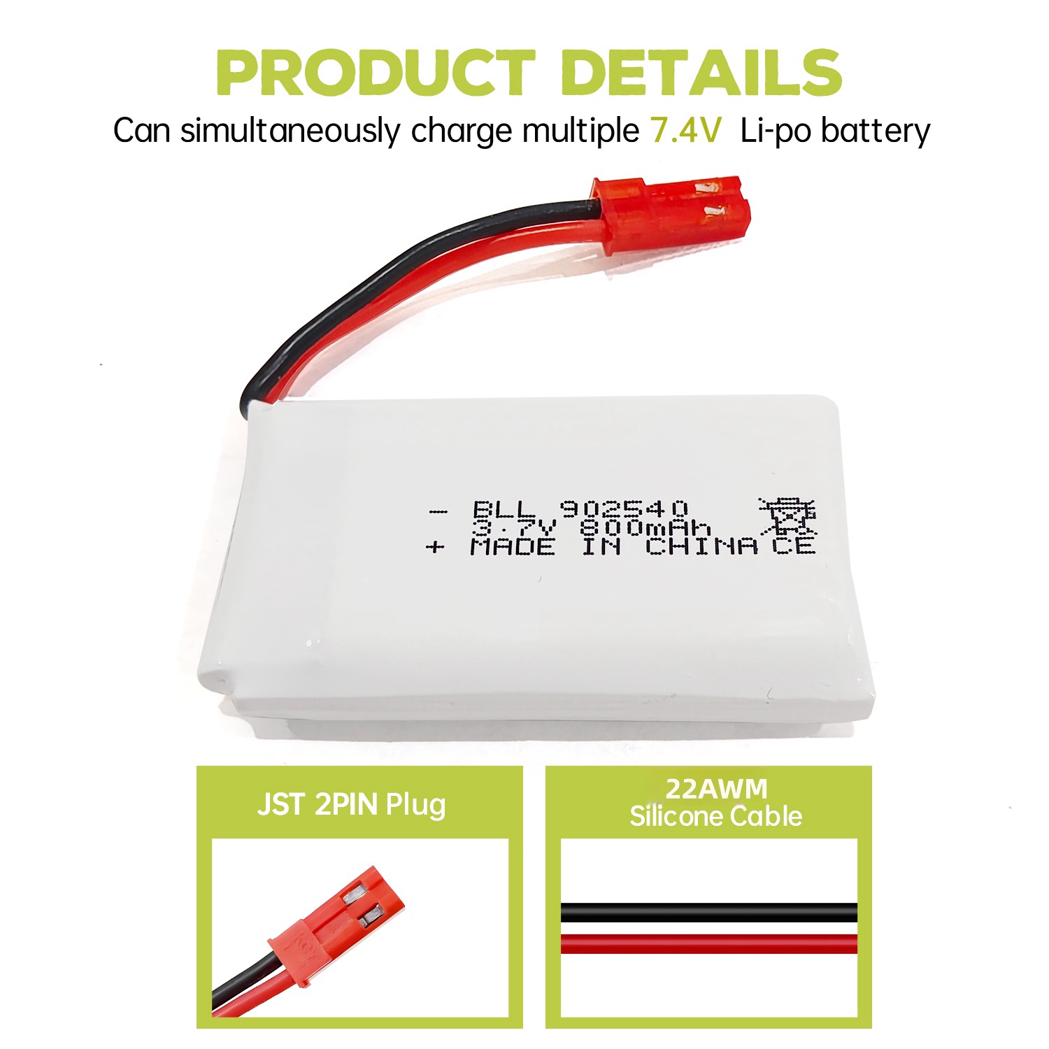 5PCS 3.7V 800mAh 30C Lipo Batt - Drone Mjx Rc recension och pris