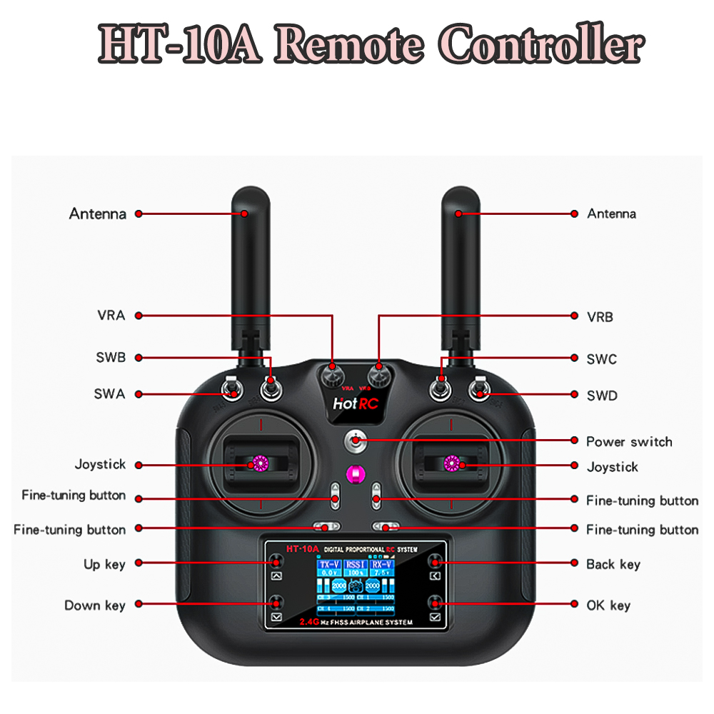 Hotrc HT-10A 2.4G 10CH Transmi - Drone Rc Receiver And Transmitter recension och pris
